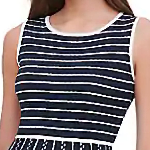 NEW Tommy Hilfiger Striped Cotton-Blend Fit-and-Flare Knitted Dress in Navy, S - Picture 6 of 14